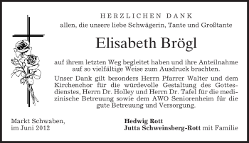 Todesanzeige von Elisabeth Brögl von MERKUR & TZ