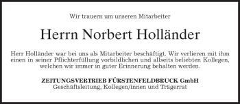 Todesanzeige von Norbert Holländer von MERKUR & TZ