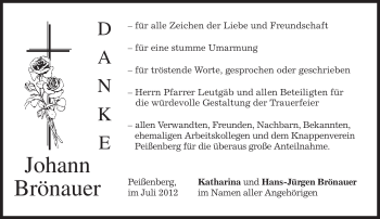 Todesanzeige von Johann Brönauer von MERKUR & TZ