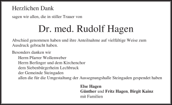 Todesanzeige von Rudolf Hagen von MERKUR & TZ