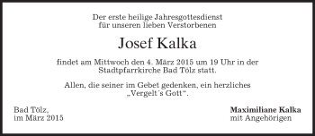 Todesanzeige von Josef Kalka von merkurtz