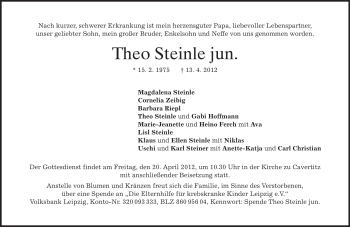 Todesanzeige von Theo Steinle von MERKUR & TZ