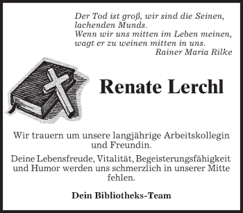 Todesanzeige von Renate Lerchl von merkurtz