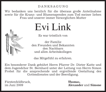 Todesanzeige von Evi Link von MERKUR & TZ