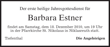 Todesanzeige von Barbara Estner von MERKUR & TZ