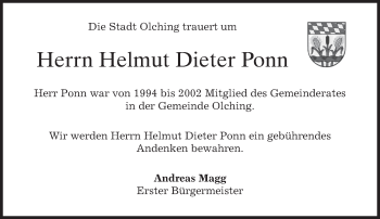 Todesanzeige von Helmut Dieter Ponn von merkurtz
