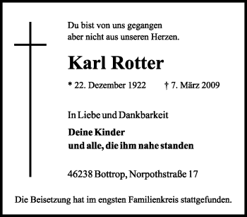 Todesanzeige von Karl Rotter von MERKUR & TZ