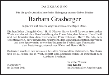 Todesanzeige von Barbara Grasberger von MERKUR & TZ