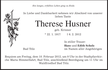 Todesanzeige von Therese Husner von MERKUR & TZ
