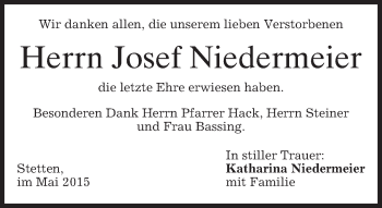 Todesanzeige von Josef Niedermeier von merkurtz