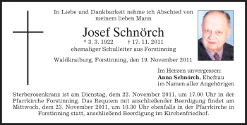 Todesanzeige von Josef Schnörch von MERKUR & TZ