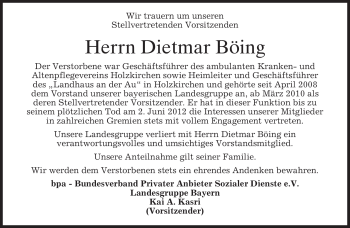 Todesanzeige von Dietmar Böing von MERKUR & TZ