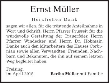 Todesanzeige von Ernst Müller von merkurtz