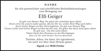 Todesanzeige von Elfi Geiger von merkurtz