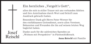 Todesanzeige von Josef Reischl von MERKUR & TZ