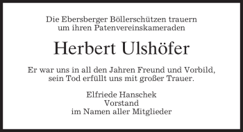 Todesanzeige von Herbert Ulshöfer von MERKUR & TZ