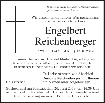 Todesanzeige von Engelbert Reichenberger von MERKUR & TZ