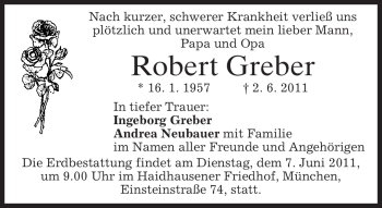 Todesanzeige von Robert Greber von MERKUR & TZ