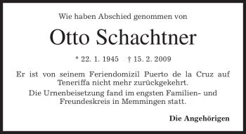 Todesanzeige von Otto Schachtner von MERKUR & TZ