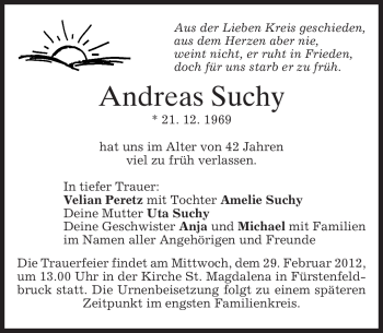 Todesanzeige von Andreas Suchy von MERKUR & TZ