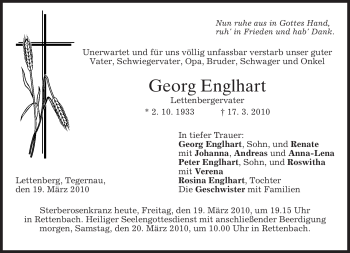 Todesanzeige von Georg Englhart von MERKUR & TZ