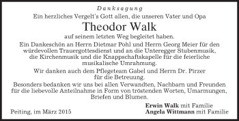 Todesanzeige von Theodor Walk von merkurtz