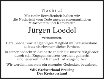 Todesanzeige von Jürgen Loedel von merkurtz