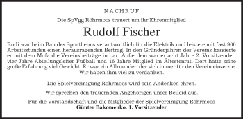 Todesanzeige von Rudolf Fischer von merkurtz