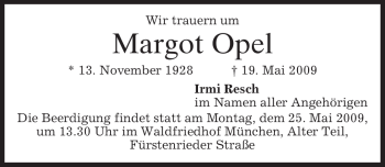 Todesanzeige von Margot Opel von MERKUR & TZ