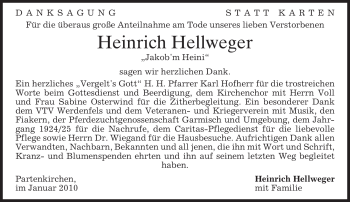 Todesanzeige von Heinrich Hellweger von MERKUR & TZ