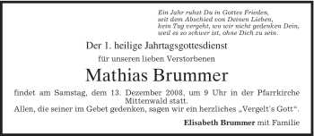 Todesanzeige von Mathias Brummer von MERKUR & TZ