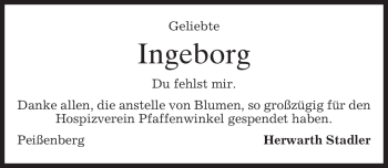 Todesanzeige von Ingeborg Unbekannt von MERKUR & TZ