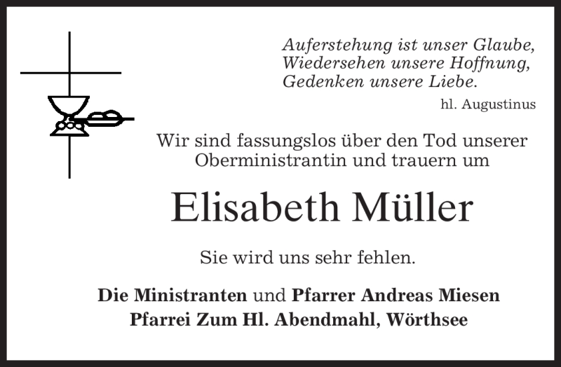  Traueranzeige für Elisabeth Müller vom 13.07.2012 aus MERKUR & TZ