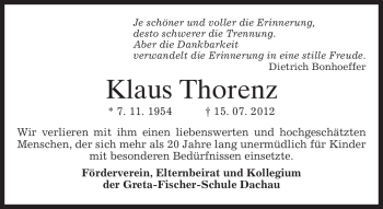 Todesanzeige von Klaus Thorenz von MERKUR & TZ