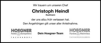 Todesanzeige von Christoph Heindl von MERKUR & TZ