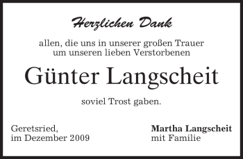 Todesanzeige von Günter Langscheit von MERKUR & TZ