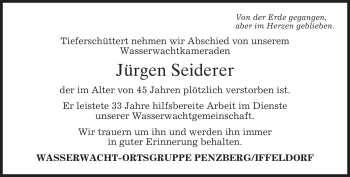 Todesanzeige von Jürgen Seiderer von MERKUR & TZ