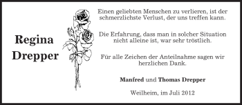 Todesanzeige von Regina Drepper von MERKUR & TZ