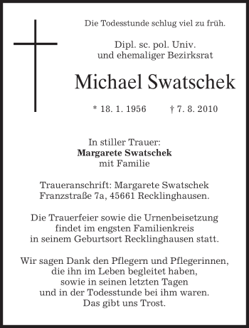 Todesanzeige von Michael Swatschek von MERKUR & TZ
