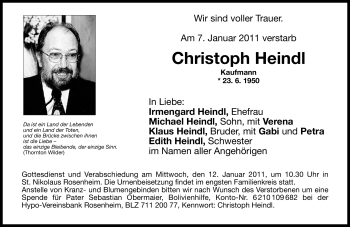 Todesanzeige von Christoph Heindl von MERKUR & TZ