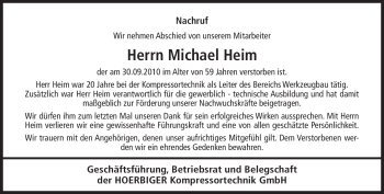 Todesanzeige von Michael Heim von MERKUR & TZ