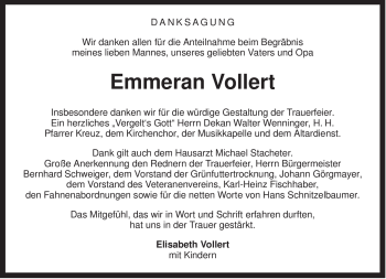 Todesanzeige von Emmeran Vollert von MERKUR & TZ