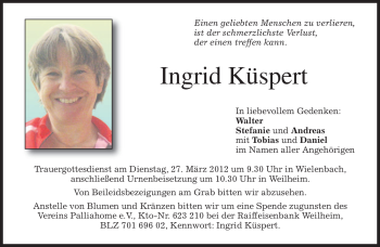 Todesanzeige von Ingrid Küspert von MERKUR & TZ