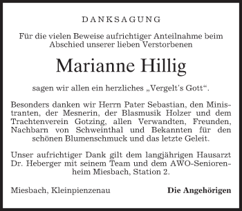 Todesanzeige von Marianne Hillig von merkurtz