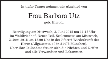 Todesanzeige von Barbara Utz von merkurtz