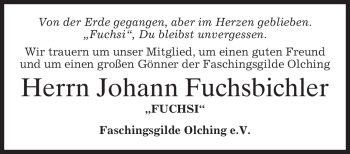 Todesanzeige von Johann Fuchsbichler von MERKUR & TZ