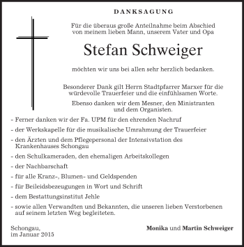 Todesanzeige von Stefan Schweiger von merkurtz