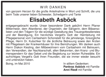 Todesanzeige von Elisabeth Asböck von MERKUR & TZ