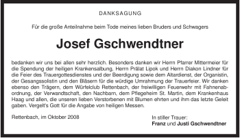 Todesanzeige von Josef Gschwendtner von MERKUR & TZ