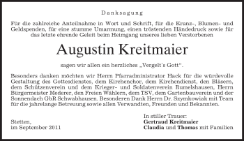 Todesanzeige von Augustin Kreitmaier von MERKUR & TZ